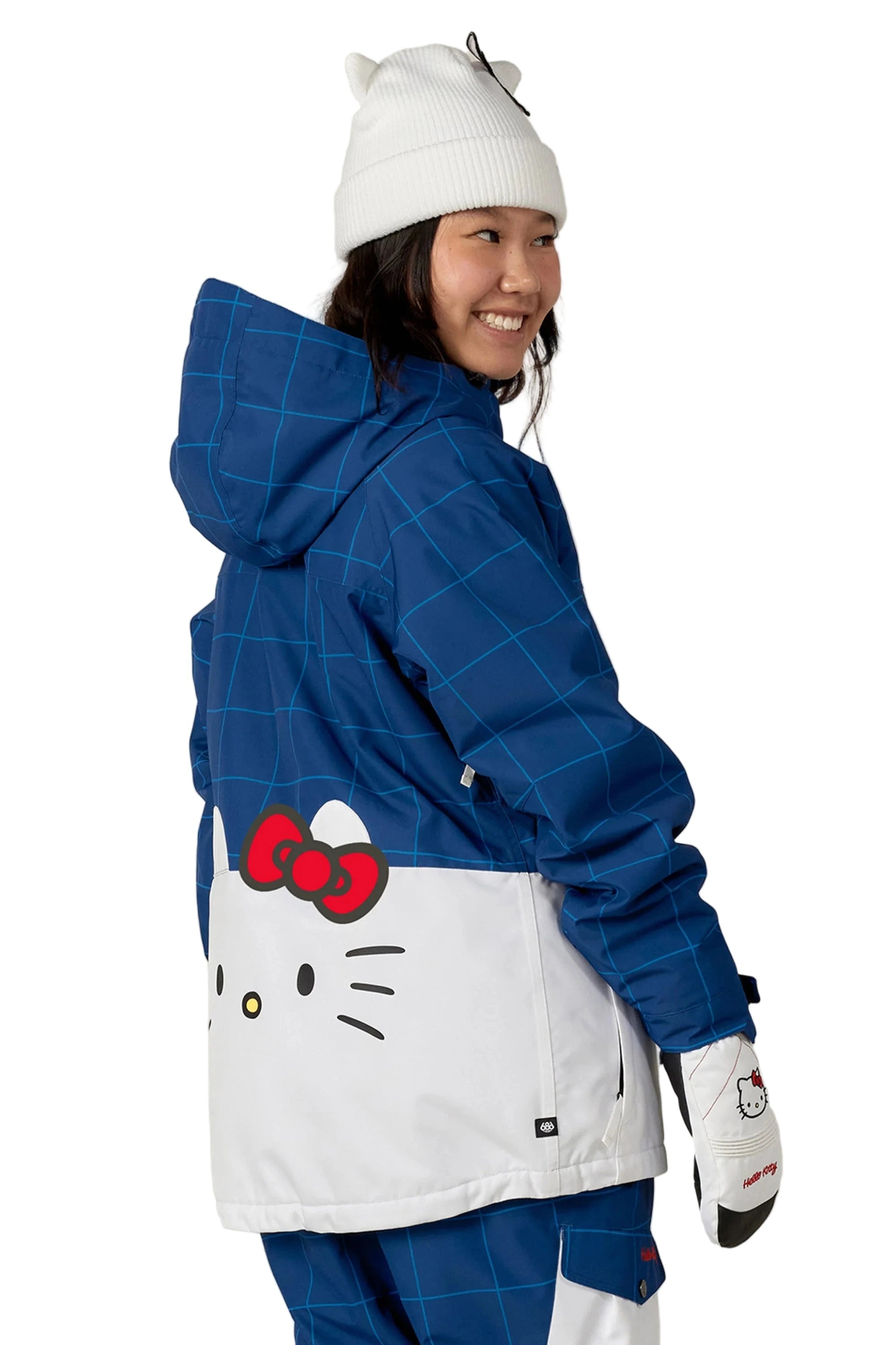 686 Women's Athena Insulated Snow Jacket Hello Kitty Blue Grid Colorblock 2026 Women's Snow Jackets 686 
