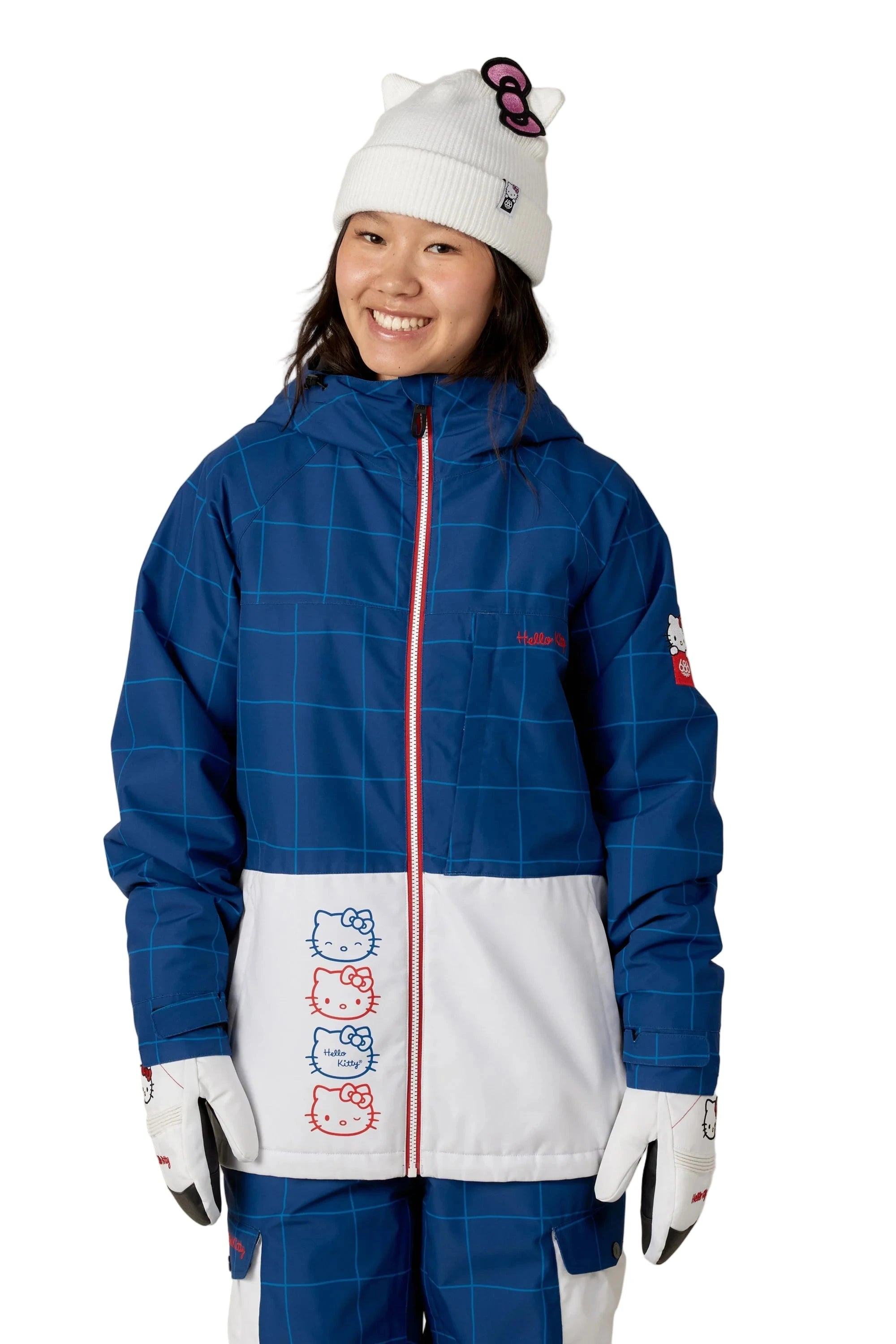 686 Women's Athena Insulated Snow Jacket Hello Kitty Blue Grid Colorblock 2026 Women's Snow Jackets 686 