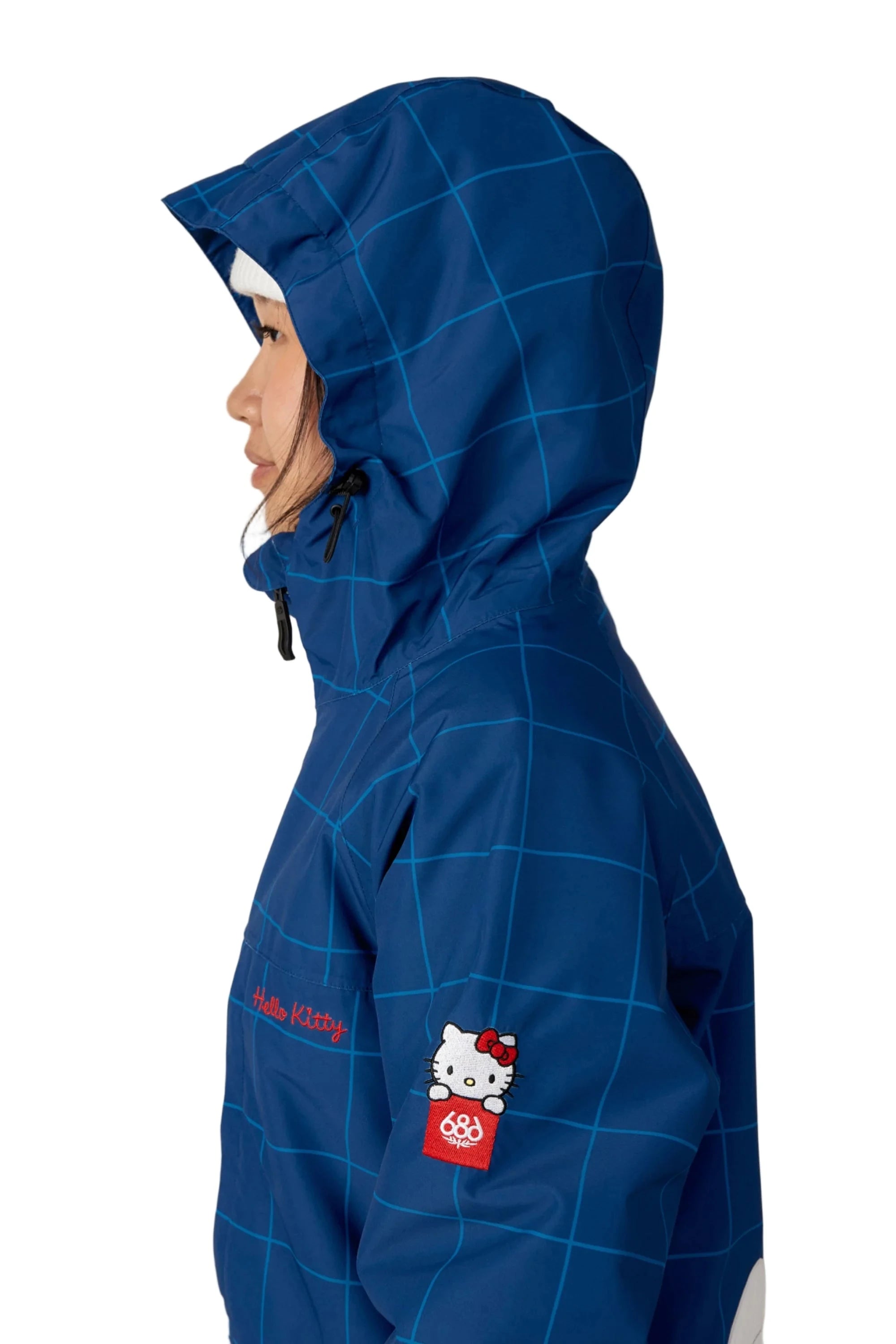 686 Women's Athena Insulated Snow Jacket Hello Kitty Blue Grid Colorblock 2026 Women's Snow Jackets 686 