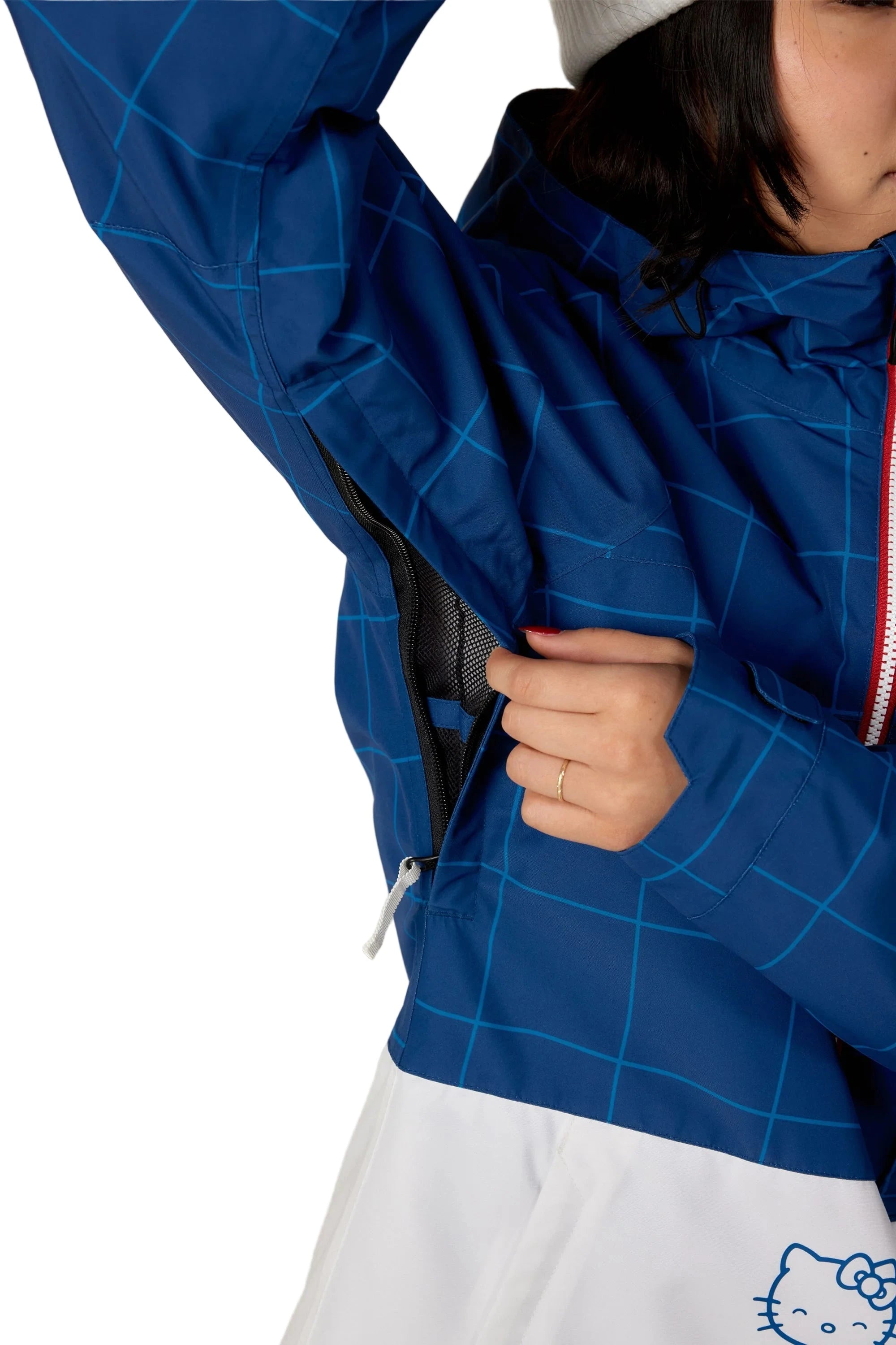 686 Women's Athena Insulated Snow Jacket Hello Kitty Blue Grid Colorblock 2026 Women's Snow Jackets 686 