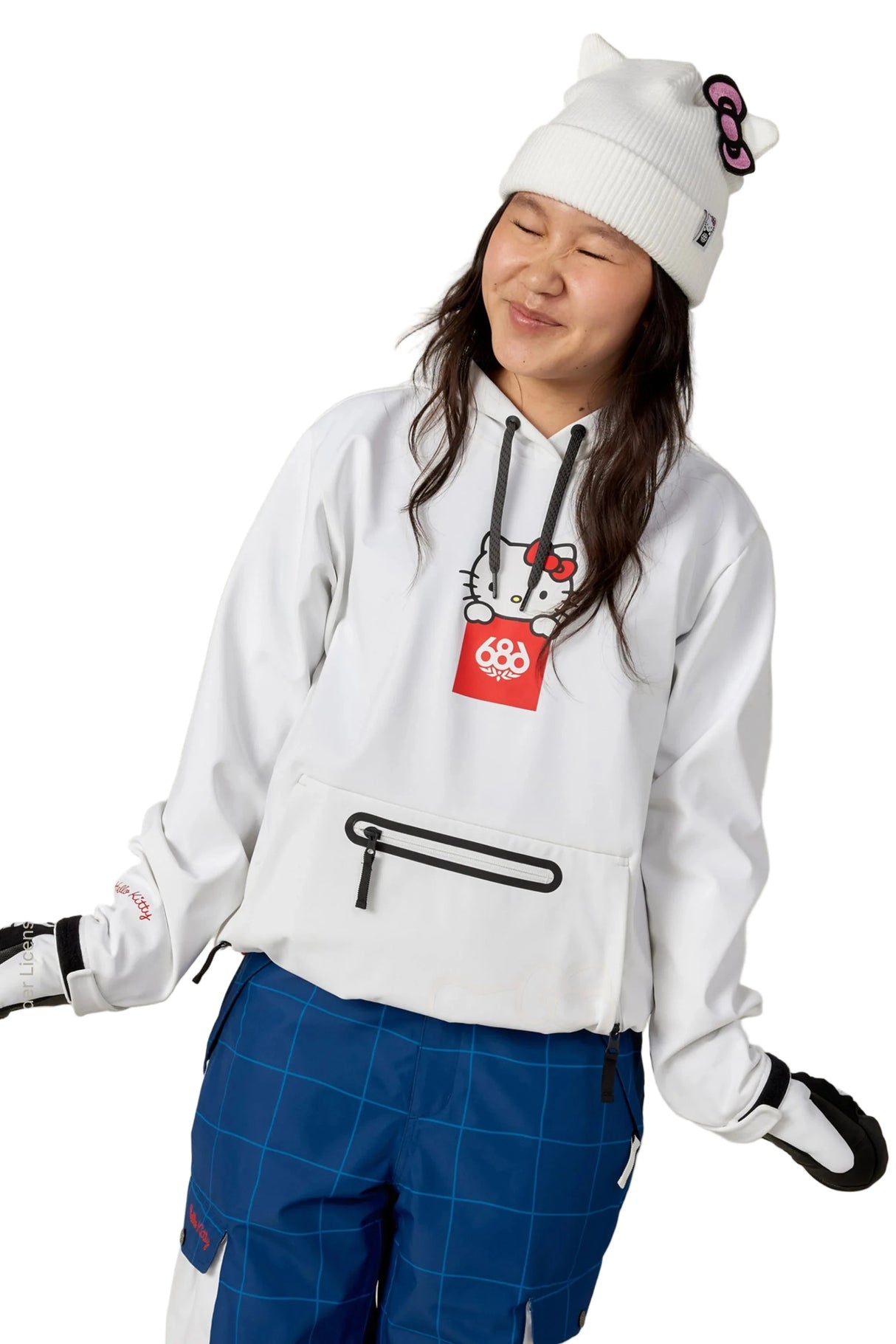 686 Women's Waterproof Pullover Hoodie Hello Kitty White Women's Pullover Hoodies 686 