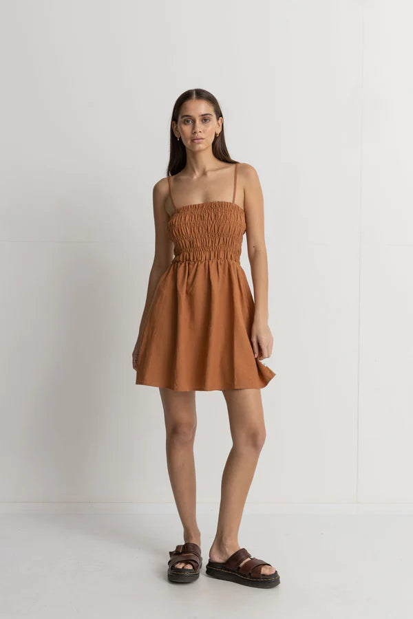 RHYTHM Women's Shirred Mini Dress Caramel Women's Dresses Rhythm 