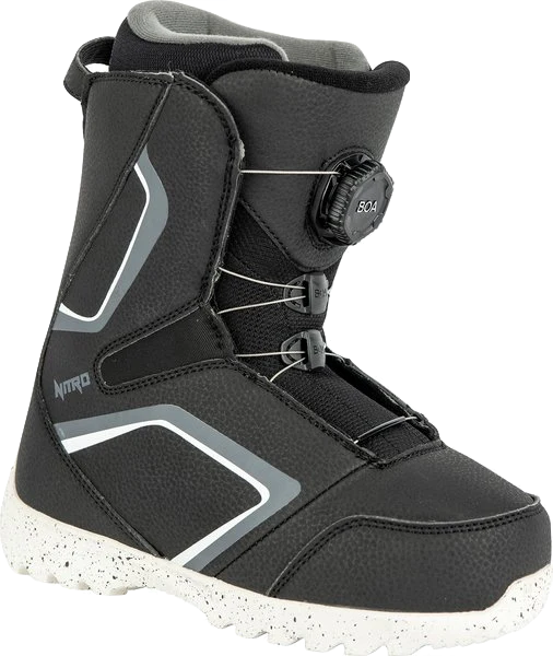 NITRO Youth Droid BOA Snowboard Boots Black/White/Charcoal 2024 Youth Snowboard Boots Nitro 