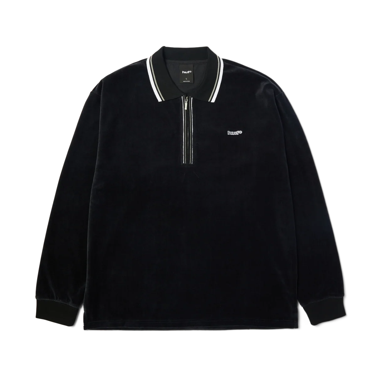 HUF Parker Velour Long Sleeve Polo Shirt Black
