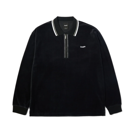 HUF Parker Velour Long Sleeve Polo Shirt Black Men's Long Sleeve T-Shirts Huf 