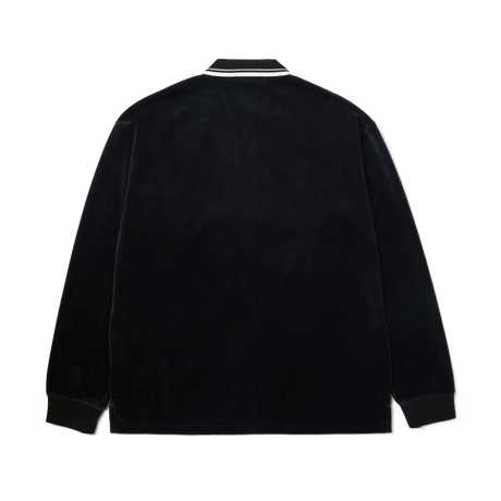 HUF Parker Velour Long Sleeve Polo Shirt Black Men's Long Sleeve T-Shirts Huf 