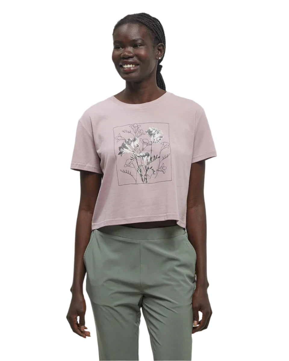 TENTREE Women's Floral Crop T-Shirt Vintage Mauve/Meteorite Black Women's Short Sleeve T-Shirts Tentree 