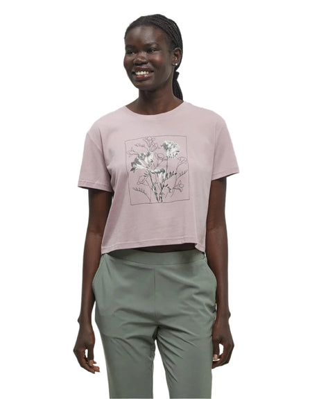 TENTREE Women's Floral Crop T-Shirt Vintage Mauve/Meteorite Black Women's Short Sleeve T-Shirts Tentree 