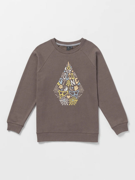 VOLCOM Girl's Truly Stokin Boyfriend Crewneck Sweater Slate Grey Girl's Hoodies Volcom 