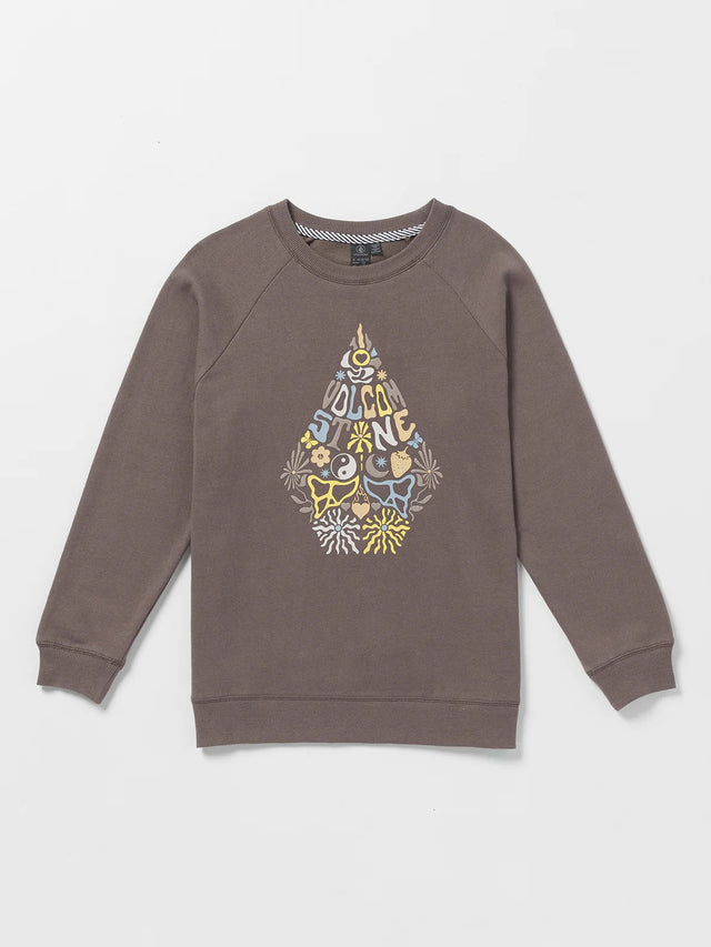 VOLCOM Girl's Truly Stokin Boyfriend Crewneck Sweater Slate Grey Girl's Hoodies Volcom 