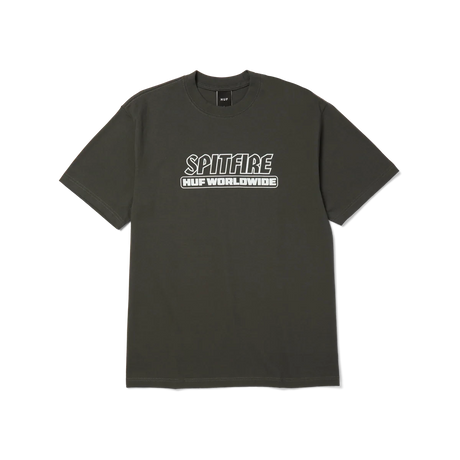 HUF X Spitfire Burn Heavyweight T-Shirt Washed Black Men's Short Sleeve T-Shirts Huf 