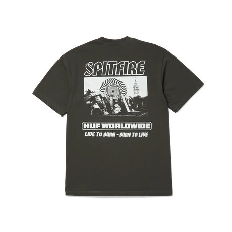 HUF X Spitfire Burn Heavyweight T-Shirt Washed Black Men's Short Sleeve T-Shirts Huf 