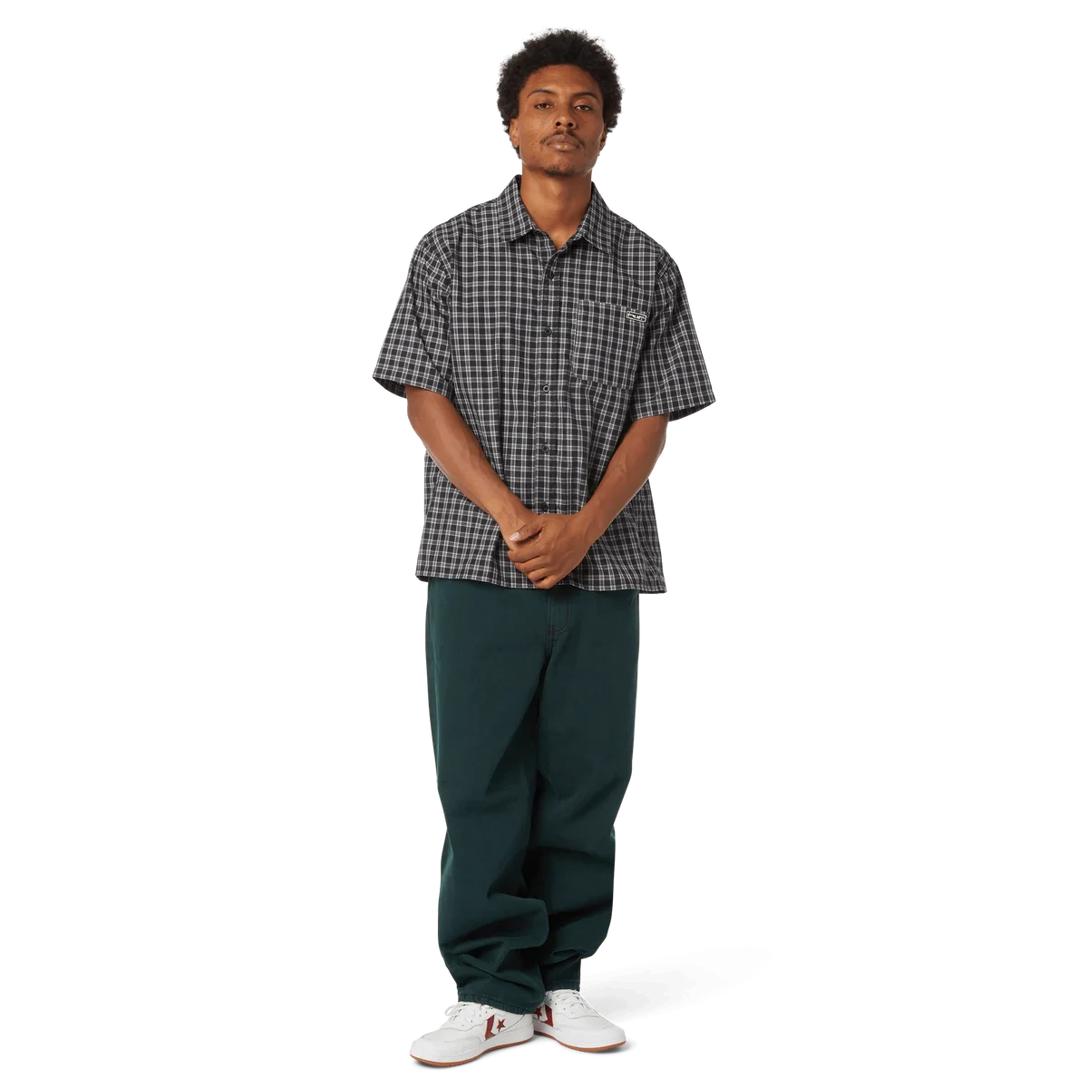 HUF Stretch Micro Plaid Short Sleeve Button-Up Shirt Black Men's Short Sleeve Button Up Shirts Huf 