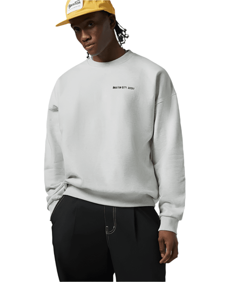 BRIXTON Embroidered Heavy Weight Crewneck Sweater Heather Grey Ash Men's Pullover Hoodies Brixton 