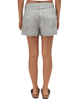 BRIXTON Women's Essex Cut Off Painter Shorts Azure Blue Pinstripe Women's Shorts Brixton 