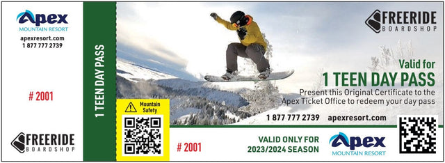 APEX MOUNTAIN RESORT Teen 1 Day Pass Lift Pass Apex Mountain Resort 