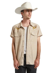 BRIXTON Ford Short Sleeve Western Shirt Khaki Men's Short Sleeve Button Up Shirts Brixton 