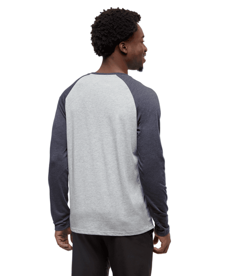 TENTREE Baker Henley Long Sleeve T-Shirt Harbour Grey Heather/Midnight Blue Heather Men's Long Sleeve T-Shirts Tentree 