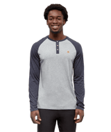 TENTREE Baker Henley Long Sleeve T-Shirt Harbour Grey Heather/Midnight Blue Heather Men's Long Sleeve T-Shirts Tentree 