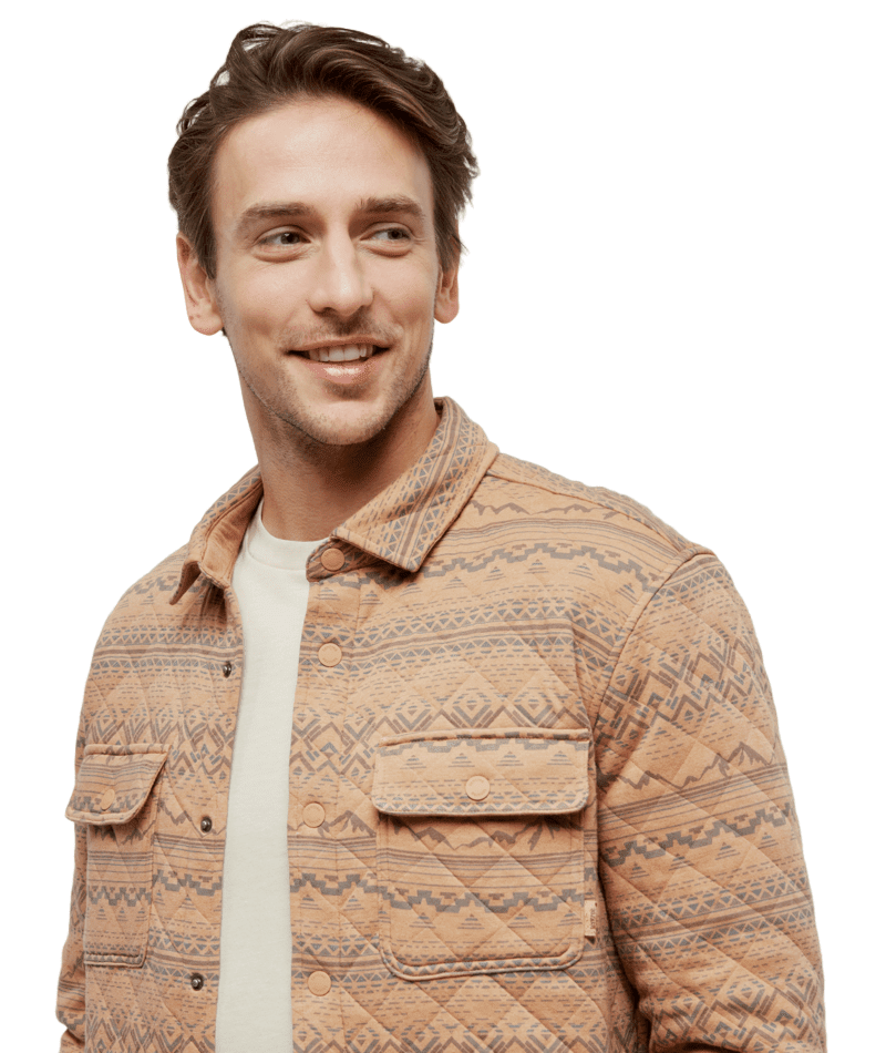 TENTREE Quilted Colville Shacket Camel Heather/Geo Mountain Men's Street Jackets Tentree 