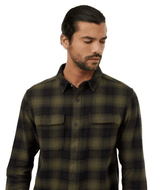 TENTREE Kapok Colville Flannel Meteorite Black/Olive Night Green Men's Long Sleeve Button Up Shirts Tentree 