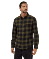 TENTREE Kapok Colville Flannel Meteorite Black/Olive Night Green Men's Long Sleeve Button Up Shirts Tentree 