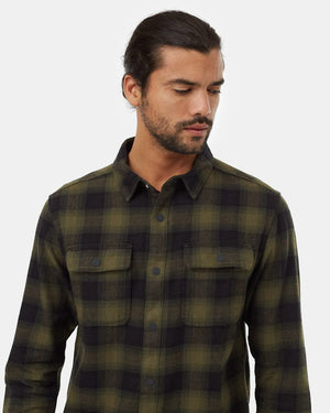 TENTREE Kapok Flannel Colville Button Up Shirt Meteorite Black/Olive Night Green Men's Long Sleeve Button Up Shirts Tentree 