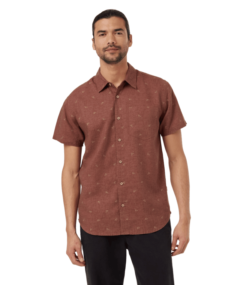 TENTREE Tent Mancos AOP Button-Up Shirt Mesa Red/Latte Men's Short Sleeve Button Up Shirts Tentree 