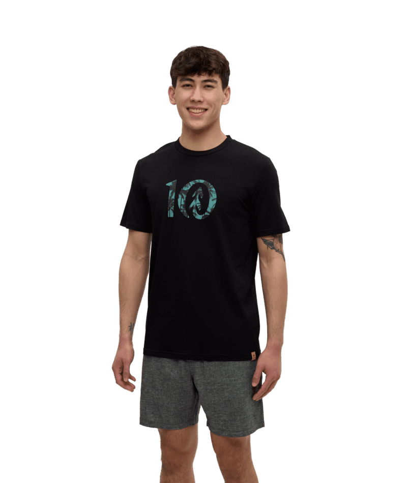 TENTREE Haiti Palm Logo T-Shirt Meteorite Black/Turquoise Sky Men's Short Sleeve T-Shirts Tentree 