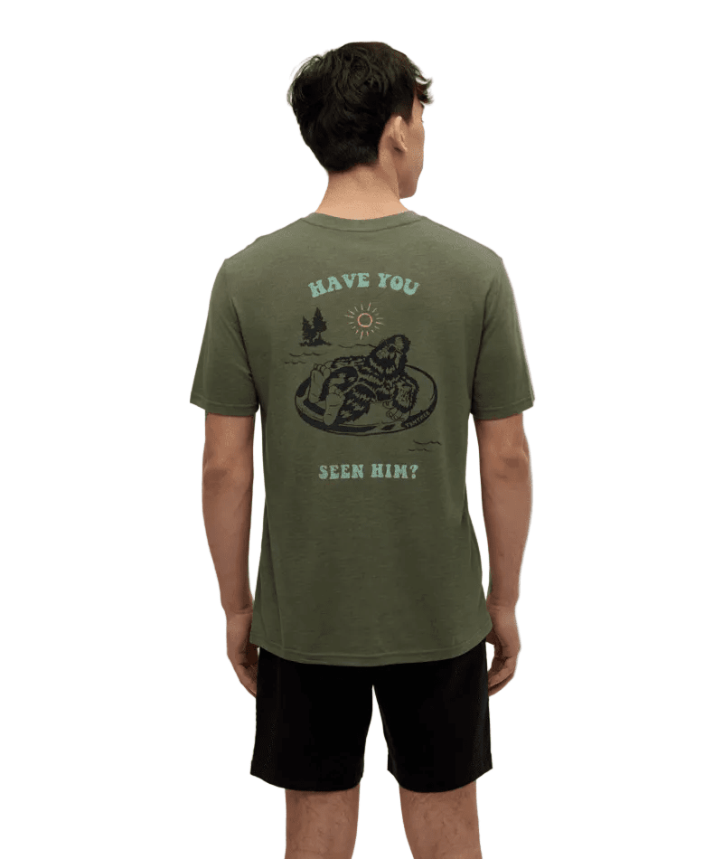TENTREE Have You Seen Him Floatie T-Shirt Deep Olive Heather/Midnight Blue Men's Short Sleeve T-Shirts Tentree 