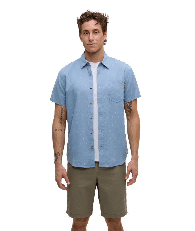 TENTREE Small Tree Mancos Short Sleeve Button Up Lakeside Blue/Small Tree Men's Short Sleeve Button Up Shirts Tentree 