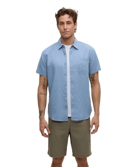 TENTREE Small Tree Mancos Short Sleeve Button Up Lakeside Blue/Small Tree Men's Short Sleeve Button Up Shirts Tentree 