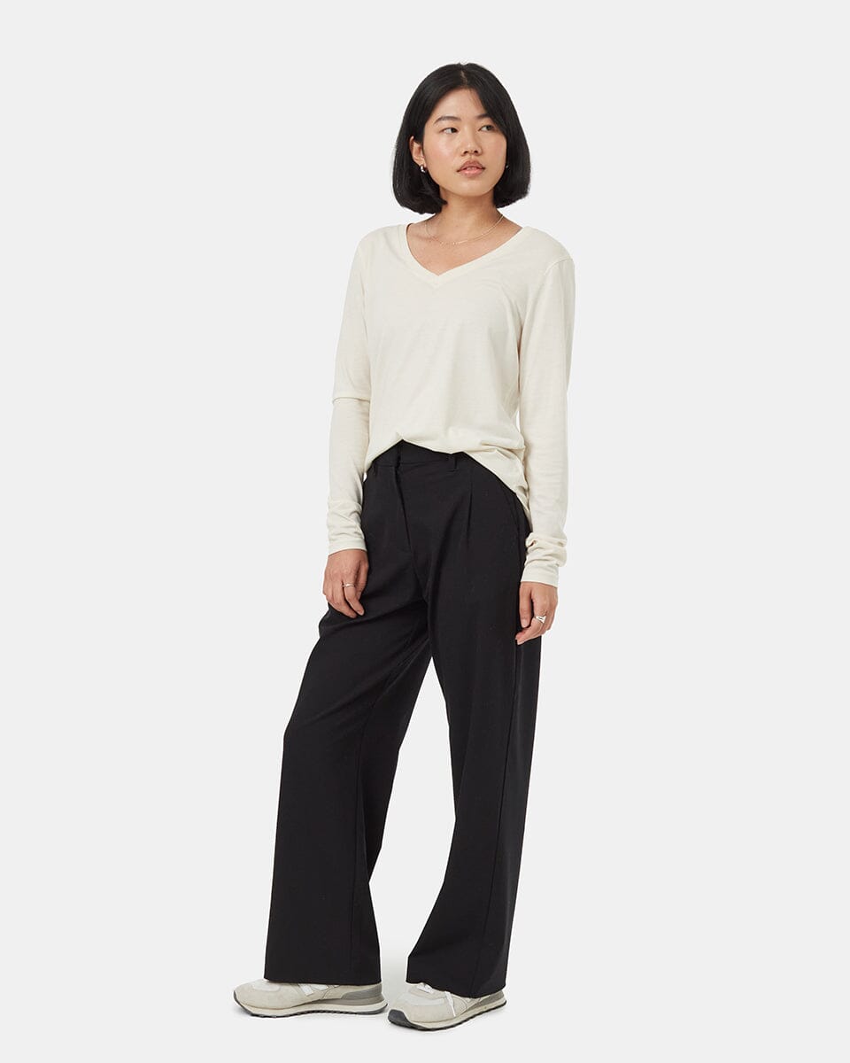 TENTREE Women's Treeblend V-Neck Long Sleeve Shirt Vintage White Women's Long Sleeve T-Shirts Tentree 