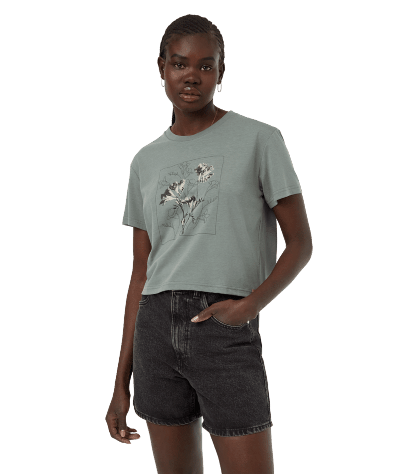 TENTREE Women's Floral Crop Top T-Shirt Eucalyptus Meteorite Black Women's T-Shirts Tentree 