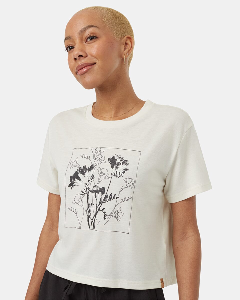 TENTREE Women's Floral Crop Top T-Shirt Undyed/Meteorite Black Women's T-Shirts Tentree 
