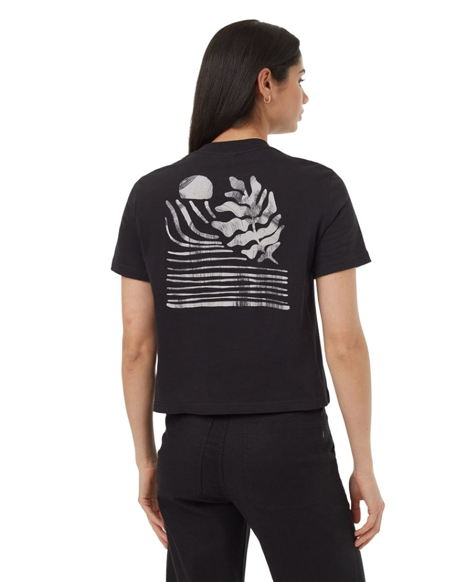TENTREE Women's Regenerative Series Crop Lines T-Shirt Meteorite Black/Sugar Pine Women's T-Shirts Tentree 