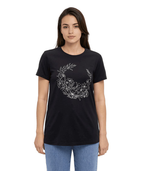 TENTREE Women's Evergreen Floral T-Shirt Meteorite Black/White Oak Women's Short Sleeve T-Shirts Tentree 