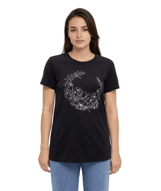 TENTREE Women's Evergreen Floral T-Shirt Meteorite Black/White Oak Women's Short Sleeve T-Shirts Tentree 