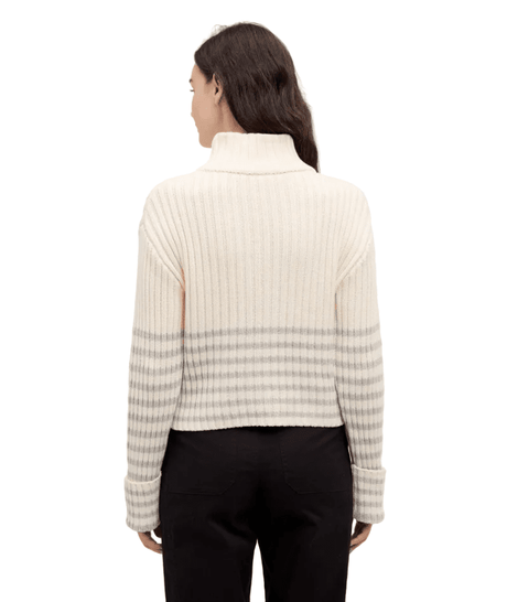 TENTREE Women's Monarch Cardigan Cotton White/Light Grey Heather Barre Stripe Women's Sweaters Tentree 