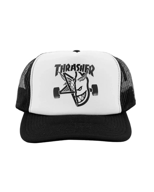 THRASHER Spitfire X Thrasher Thrash & Burn Trucker Hat Black/White/Black Men's Hats Thrasher 