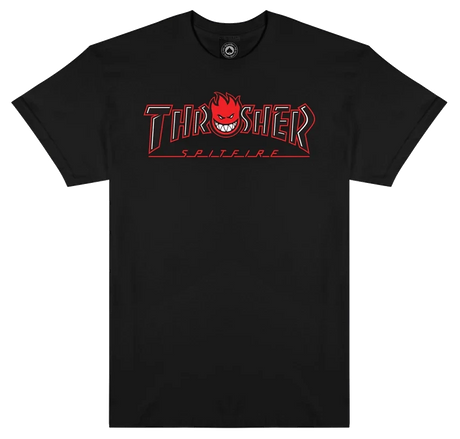 THRASHER Spitfire X Thrasher Big Head Outline T-Shirt Black Men's Short Sleeve T-Shirts Thrasher 