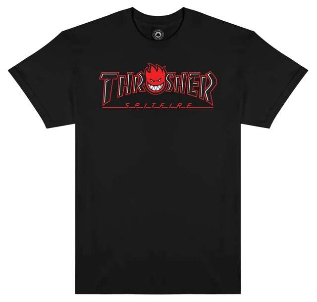THRASHER Spitfire X Thrasher Big Head Outline T-Shirt Black Men's Short Sleeve T-Shirts Thrasher 