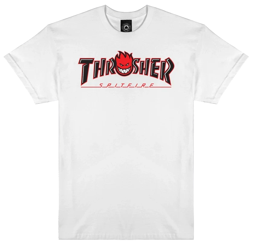 THRASHER Spitfire X Thrasher Big Head Outline T-Shirt White Men's Short Sleeve T-Shirts Thrasher 