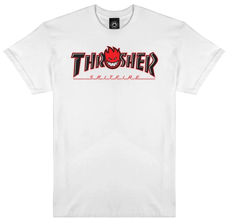 THRASHER Spitfire X Thrasher Big Head Outline T-Shirt White Men's Short Sleeve T-Shirts Thrasher 