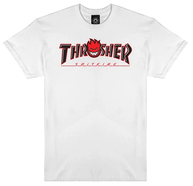 THRASHER Spitfire X Thrasher Big Head Outline T-Shirt White Men's Short Sleeve T-Shirts Thrasher 