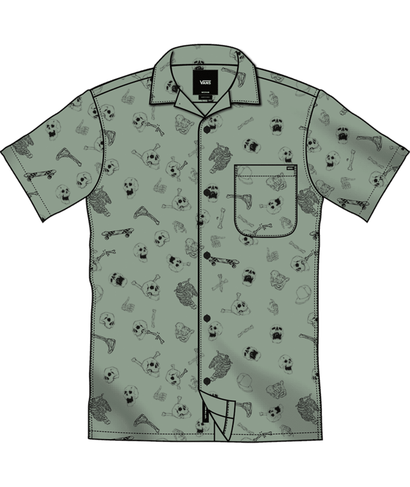 VANS Boy's Skeleton Button-Up Shirt Iceberg Green