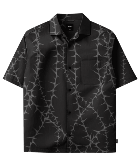 VANS Van Doren Printed Camp Short Sleeve Button Up Black Men's Short Sleeve Button Up Shirts Vans 