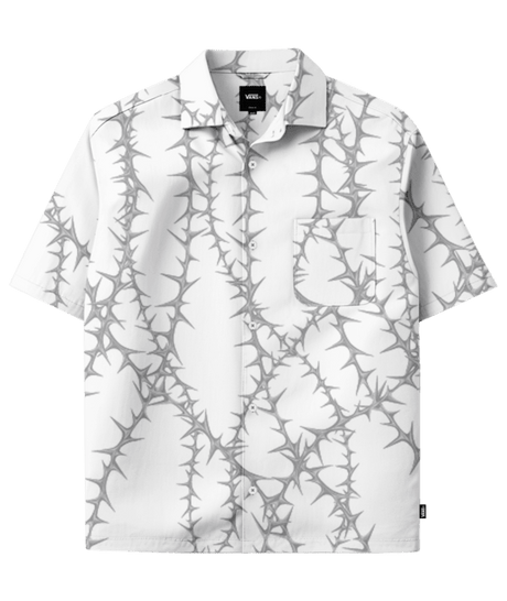 VANS Van Doren Printed Camp Short Sleeve Button Up White Men's Short Sleeve Button Up Shirts Vans 