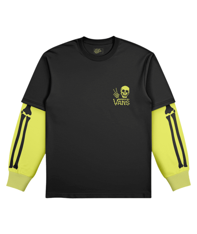 VANS Boys Arm Bones Twofer Black Men's Long Sleeve T-Shirts Vans 