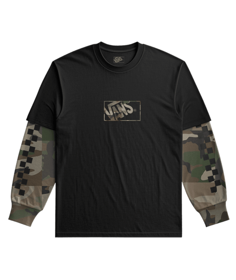 VANS Boys Camo Twofer Long Sleeve T-Shirt Black Boy's Long Sleeve T-Shirts Vans 